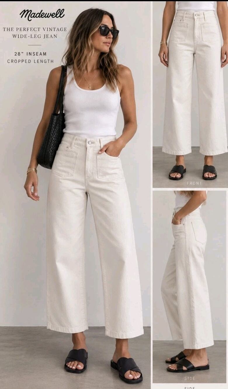 Madewell Perfect Vintage Wide Leg Crop Jean White Size 28 Patch Pocket High Rise